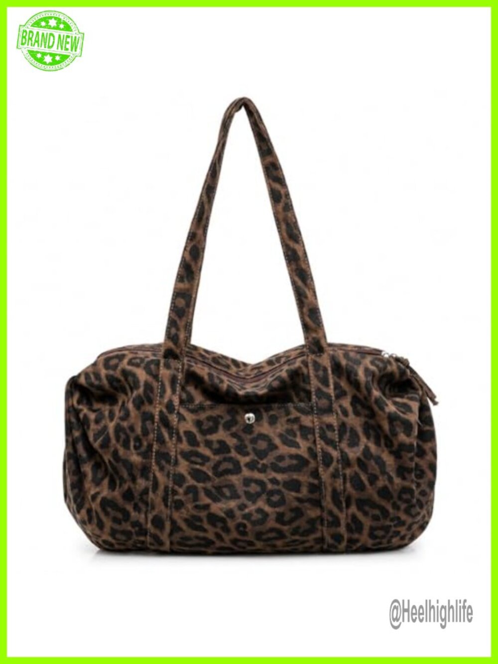 Leopard Print Canvas Bowler Tote Bag Zip Shoulder Purse Y2K